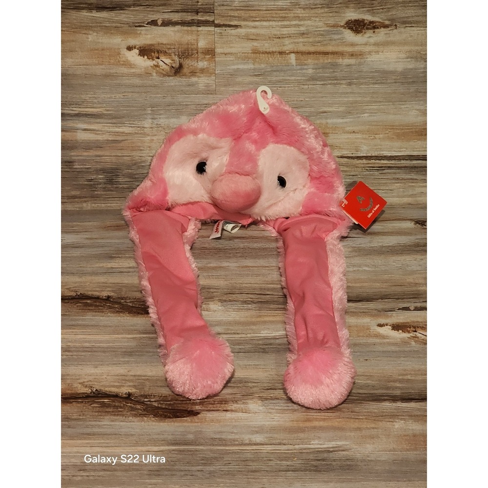 Aurora World Pink Penguin Pom Hat Kids Plush Animal Trapper Earflap Hat 16665